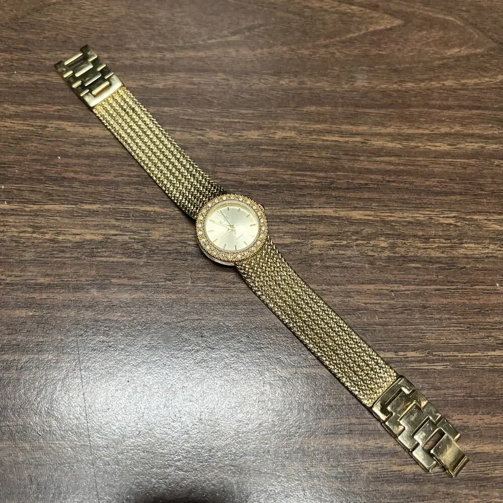 Vtg KJL Kenneth Jay Lane Crystal Accents Braided Gold Tone Bracelet Watch